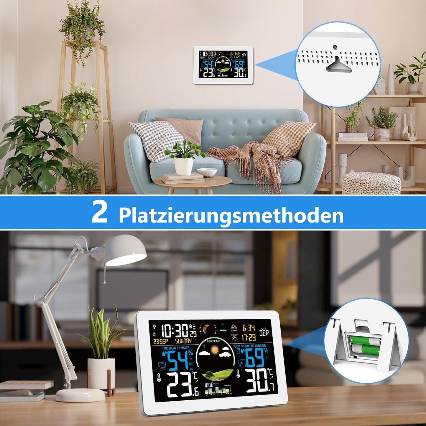 Wetterstation mit Aussensensor & Funkuhr, Weiß