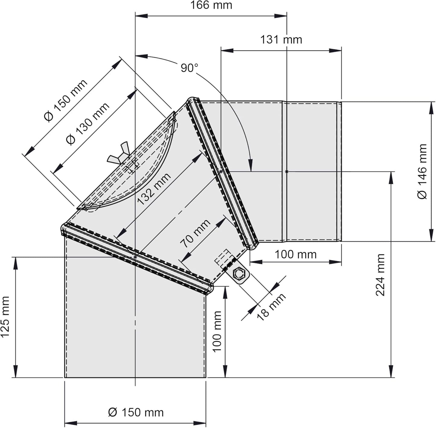 Ofenrohr-Bogen, Ofenrohr Bogen 0-90° drehbar mit Tür Gussgrau