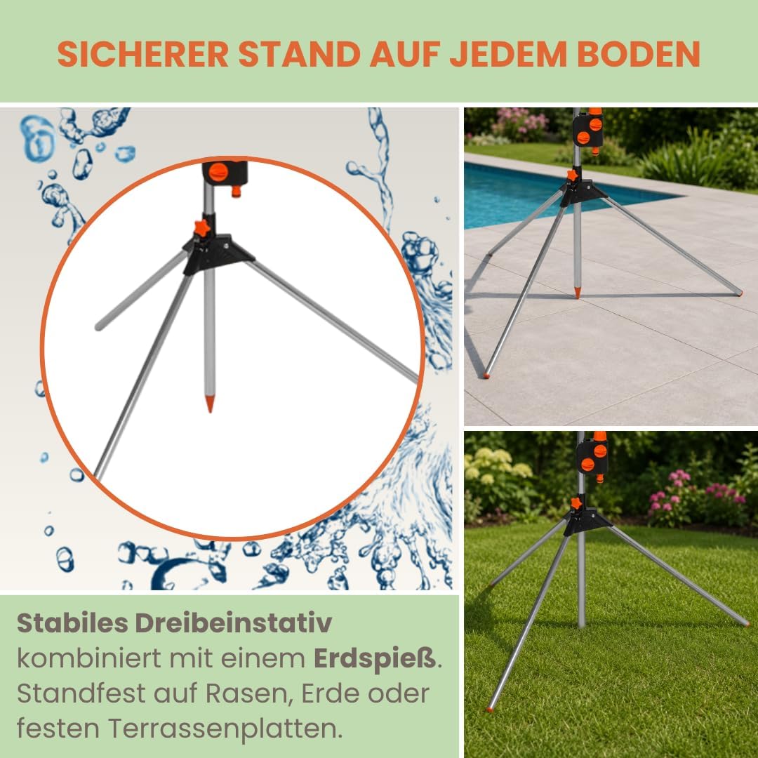 Verstellbare 3in1 Gartendusche mit Dreibeinstativ
