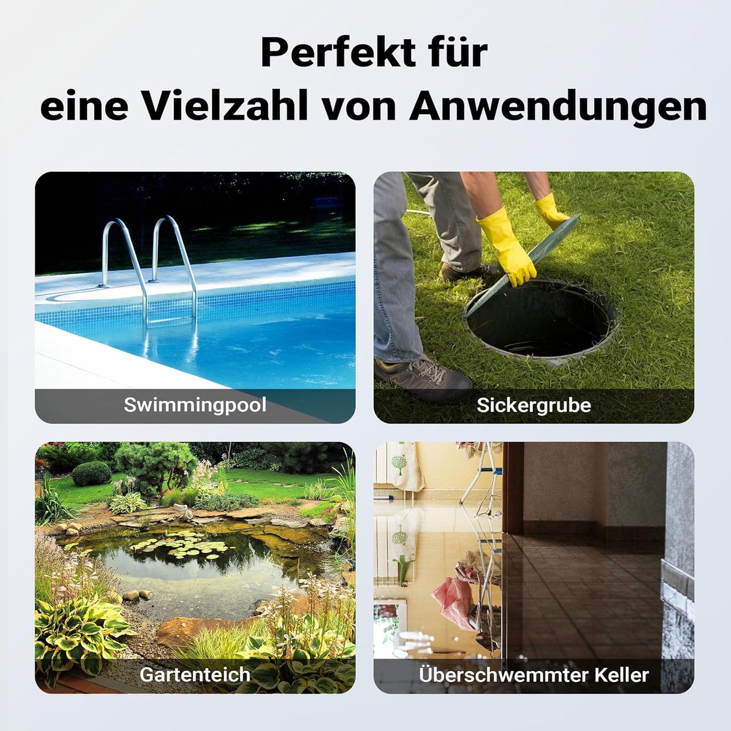 Tauchpumpe 65323 mit Sensor, 2 Modi, 900 W, 15000 l/h, 10 m
