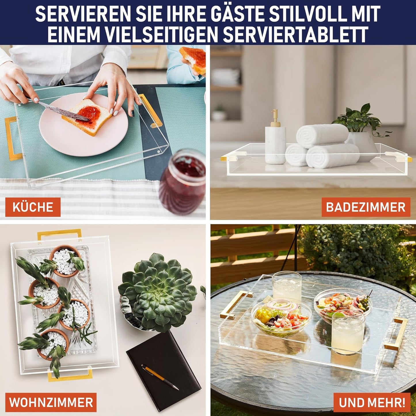 Serviertablett aus Acryl, Klar