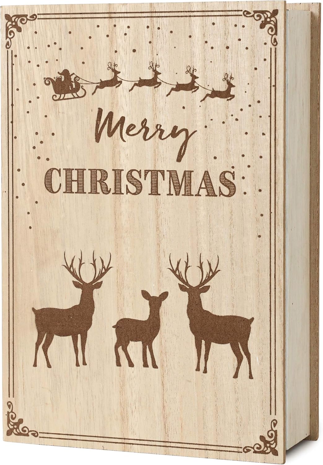 Adventskalender aus Holz zum Befüllen, Merry Christmas Buch