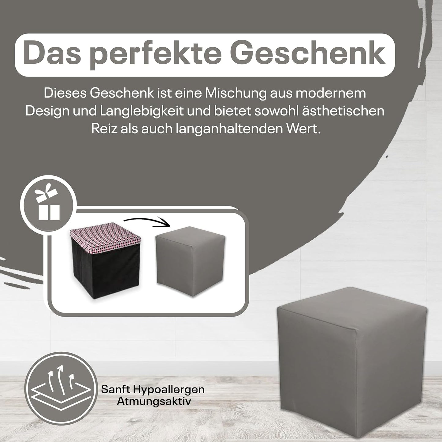 Gepolsterter Sitzwürfel, Grau