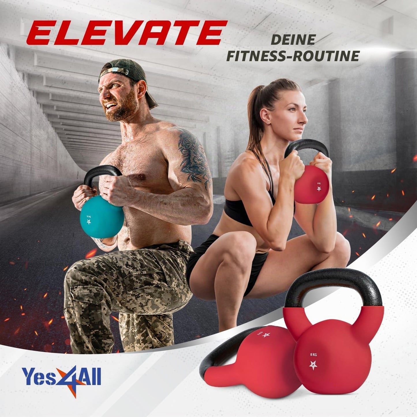 Gusseisen Kettlebell mit Neoprenüberzug, 8 kg - Rot