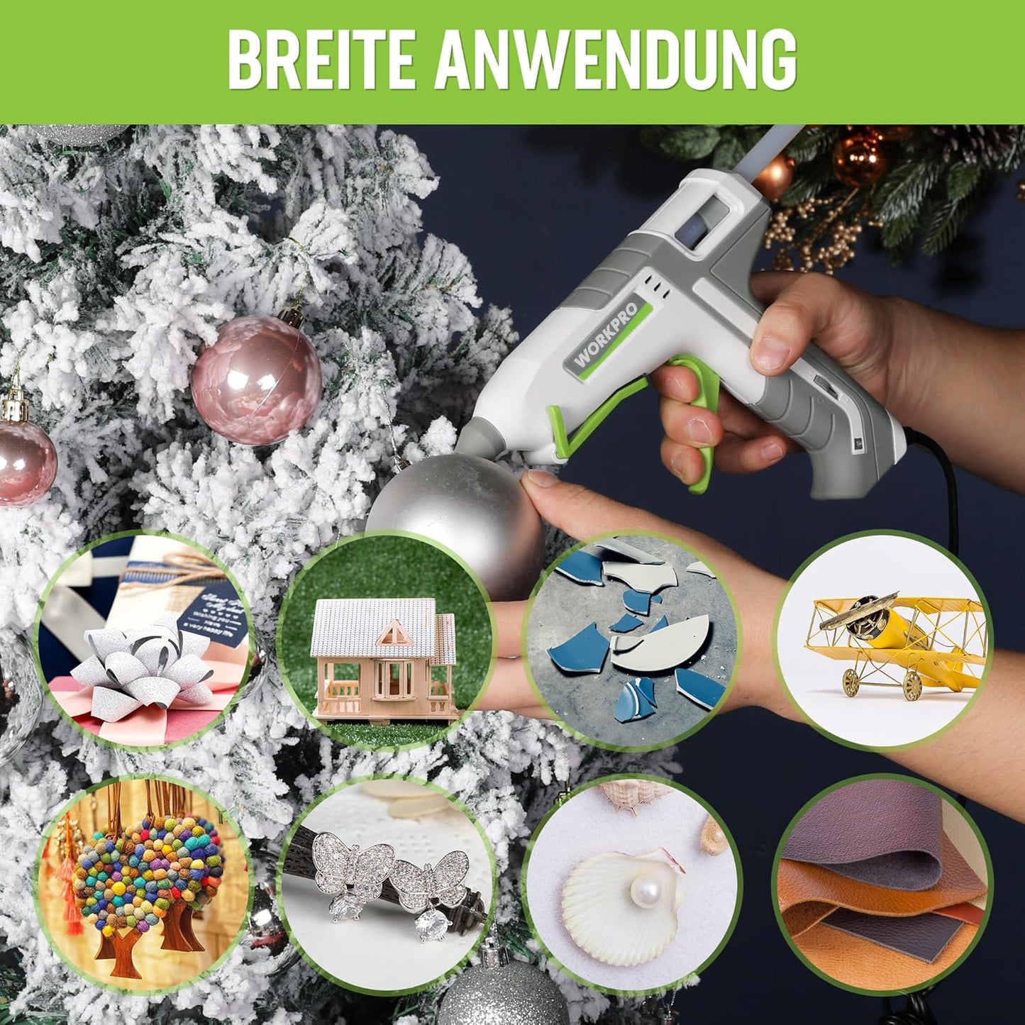 Heissklebepistole inkl. 10 Klebesticks, Grün
