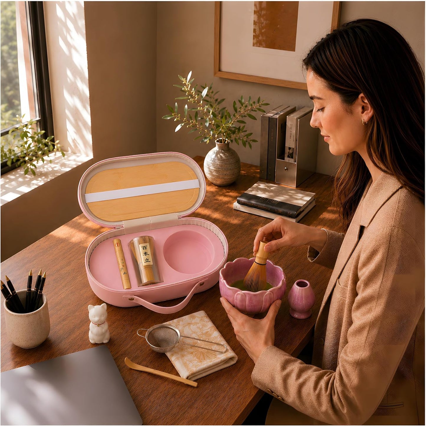 Matcha Tee-Set, Rosafarbener Service, Lotusrosa 10