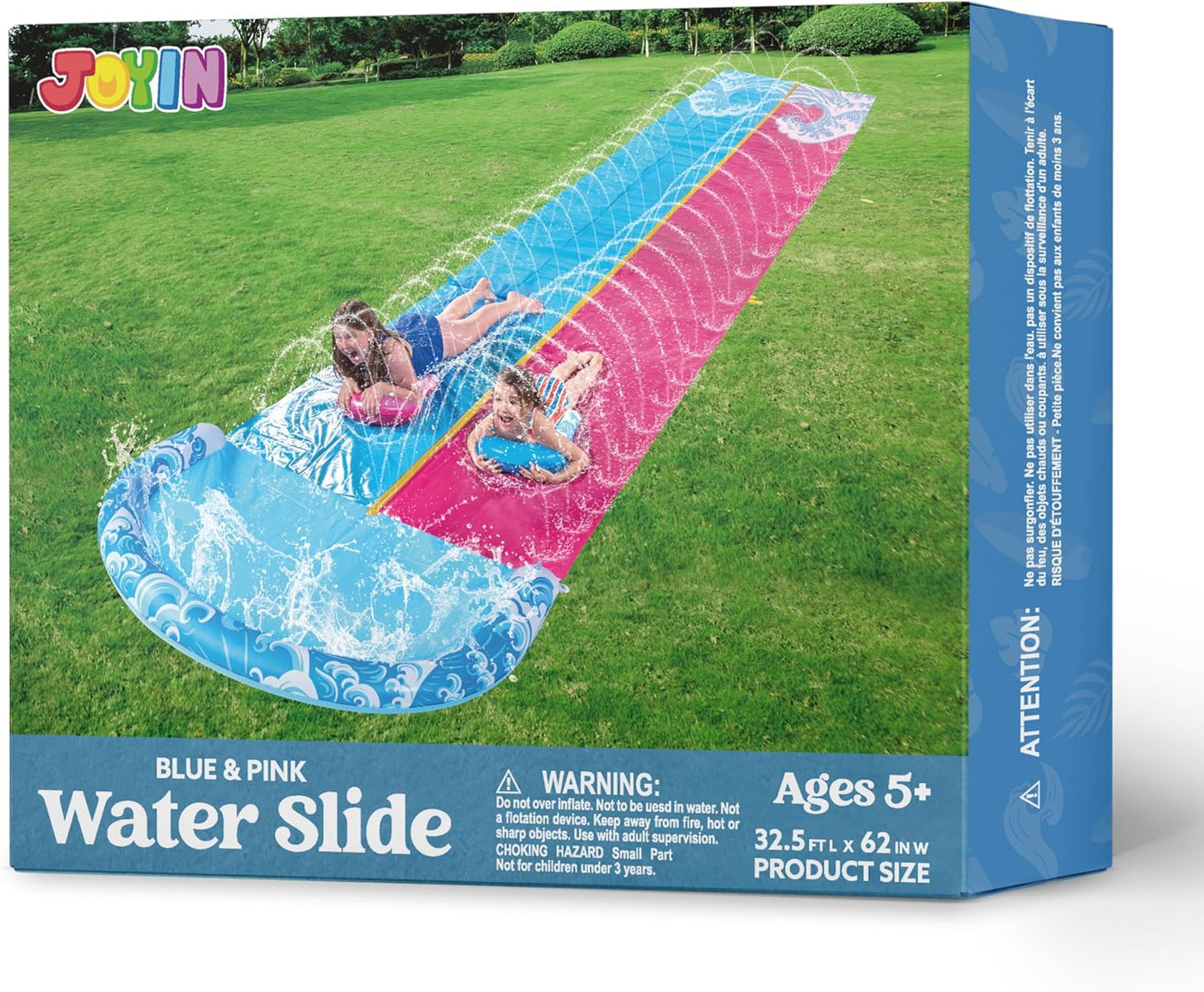 Extra lange Doppel-Wasserrutsche mit Sprinkler (32,5ft), 990.6cm Blau, Rosa