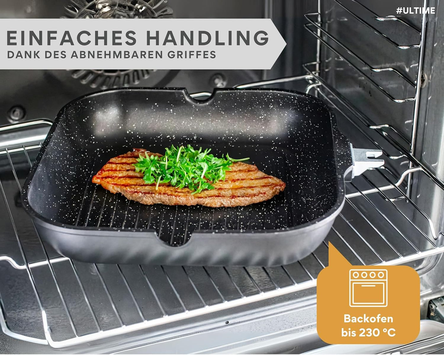 Grillpfanne mit abnehmbarem Griff, Schwarz Grillpfanne 28 cm