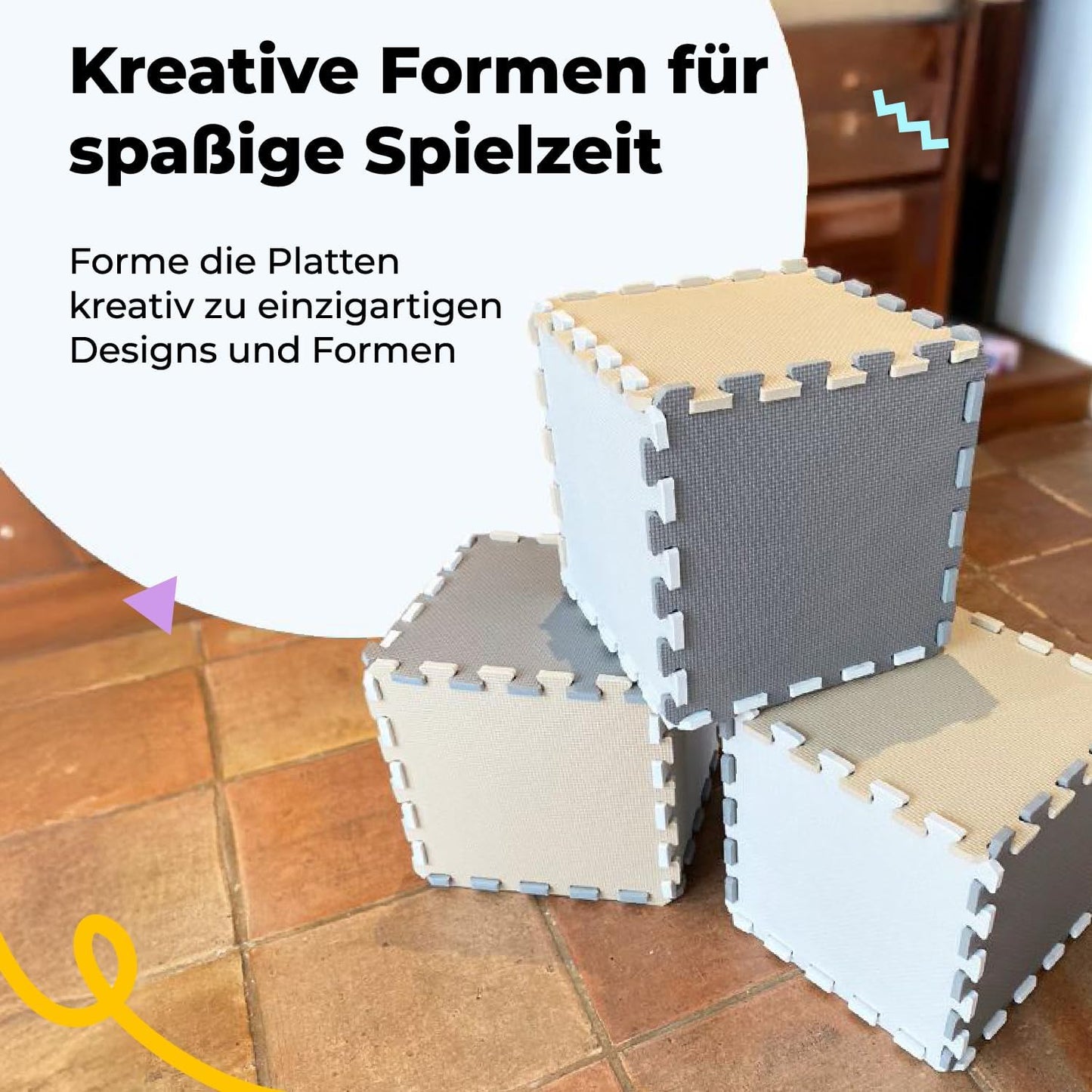 Krabbel- und Puzzlematte für Babys, 16 Teile Creme-grau-beige