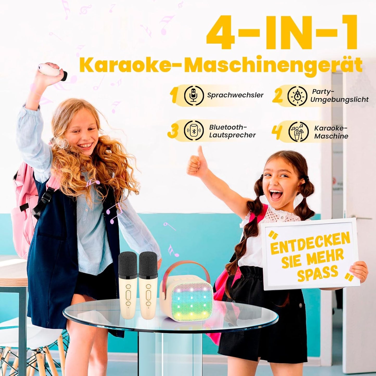 Karaoke-Maschine, Beige-2 Mikrofone