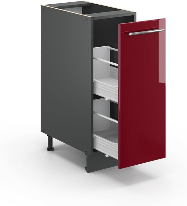 Küchenunterschrank/Apothekerschrank Fame-Line, 30 cm, Bordeaux Hochglanz Apothekerunterschrank 30 cm