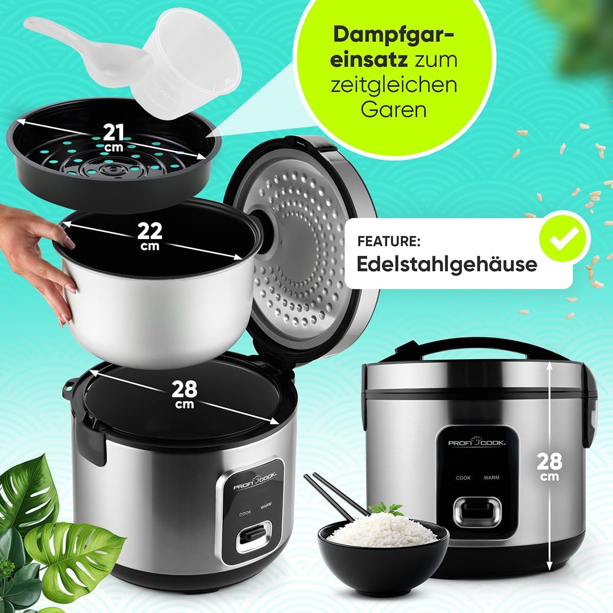 Reiskocher mit Dampfgarer PC RK 1285