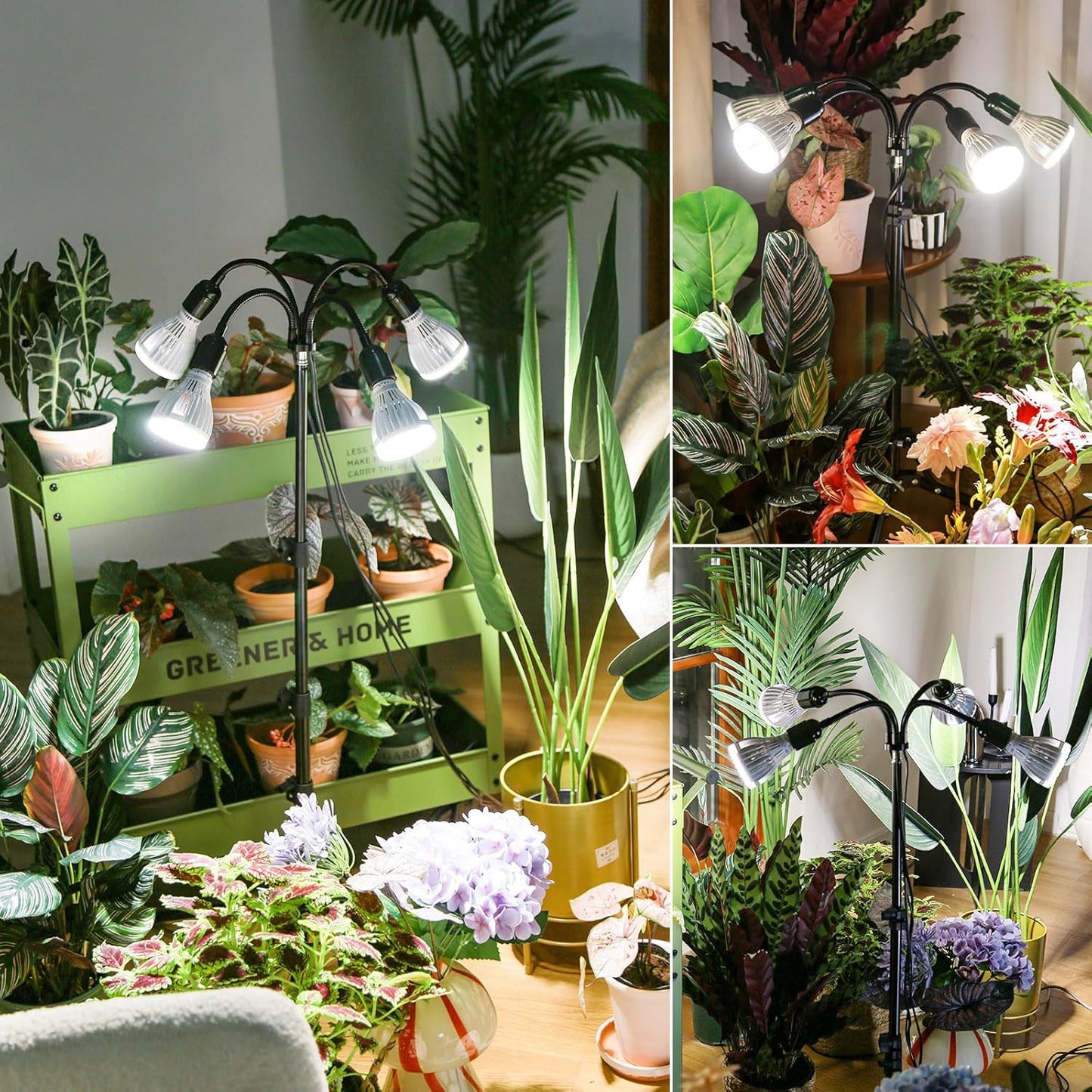 LED Pflanzenlampe mit verstellbarem Stativ und 4 Schwanenhälsen, 120W mit Ständer