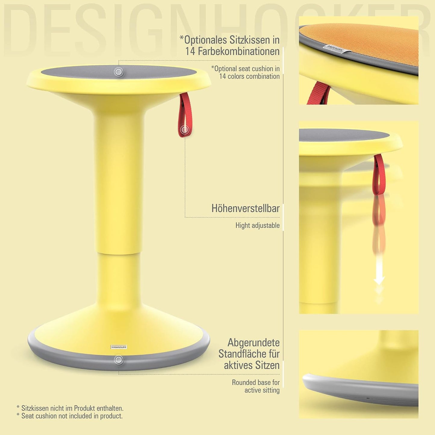 UPis1 ergonomischer Sitzhocker mit Schwingeffekt, UP Sitzhocker Zitronengelb