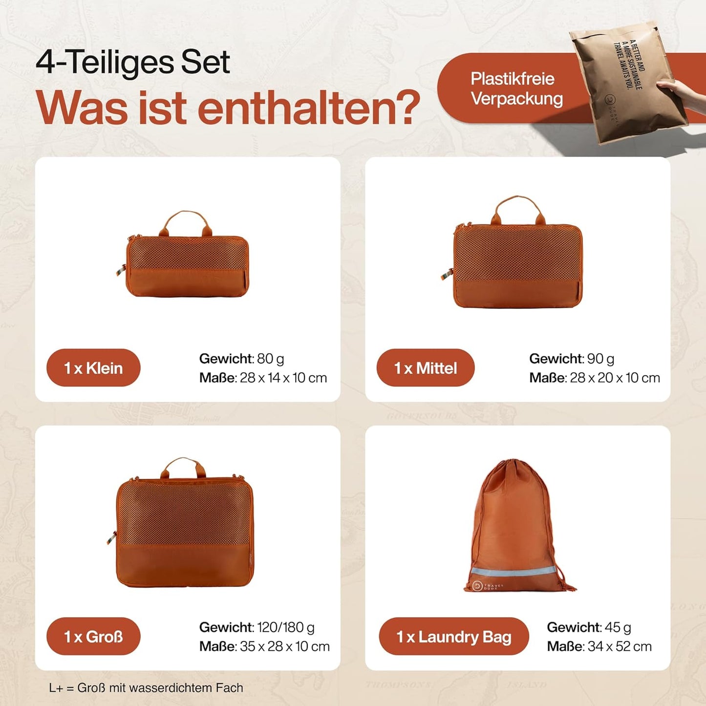 4-teiliges Packwürfel-Set, 4-teiliges Set Burnt Orange