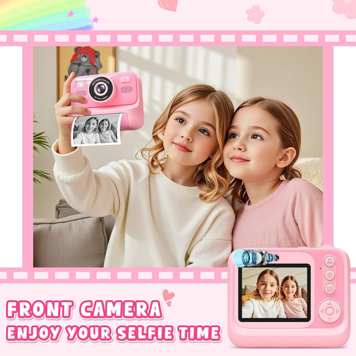 Kinder-Sofortbildkamera mit Selfie-Funktion, Rosa