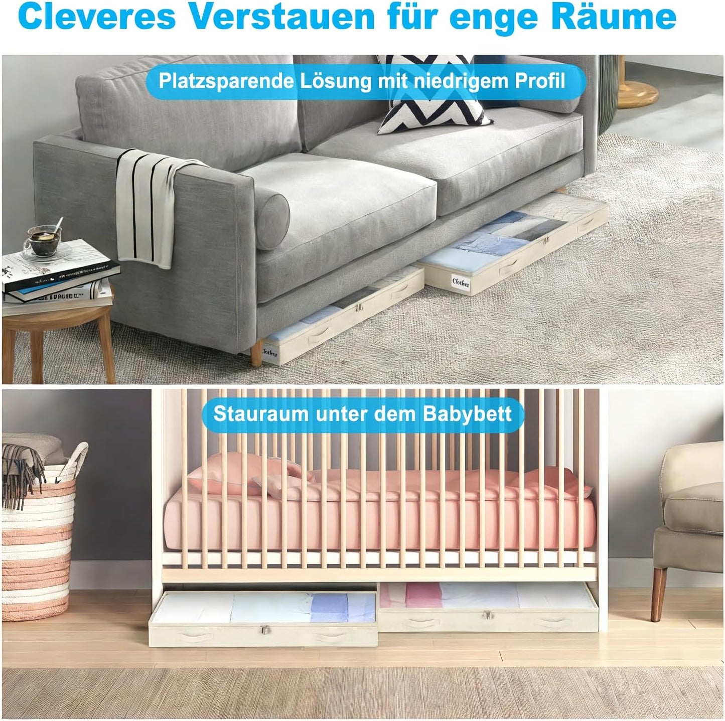 2er-Set Unterbettkommode, Weiss 10 cm-2pcs