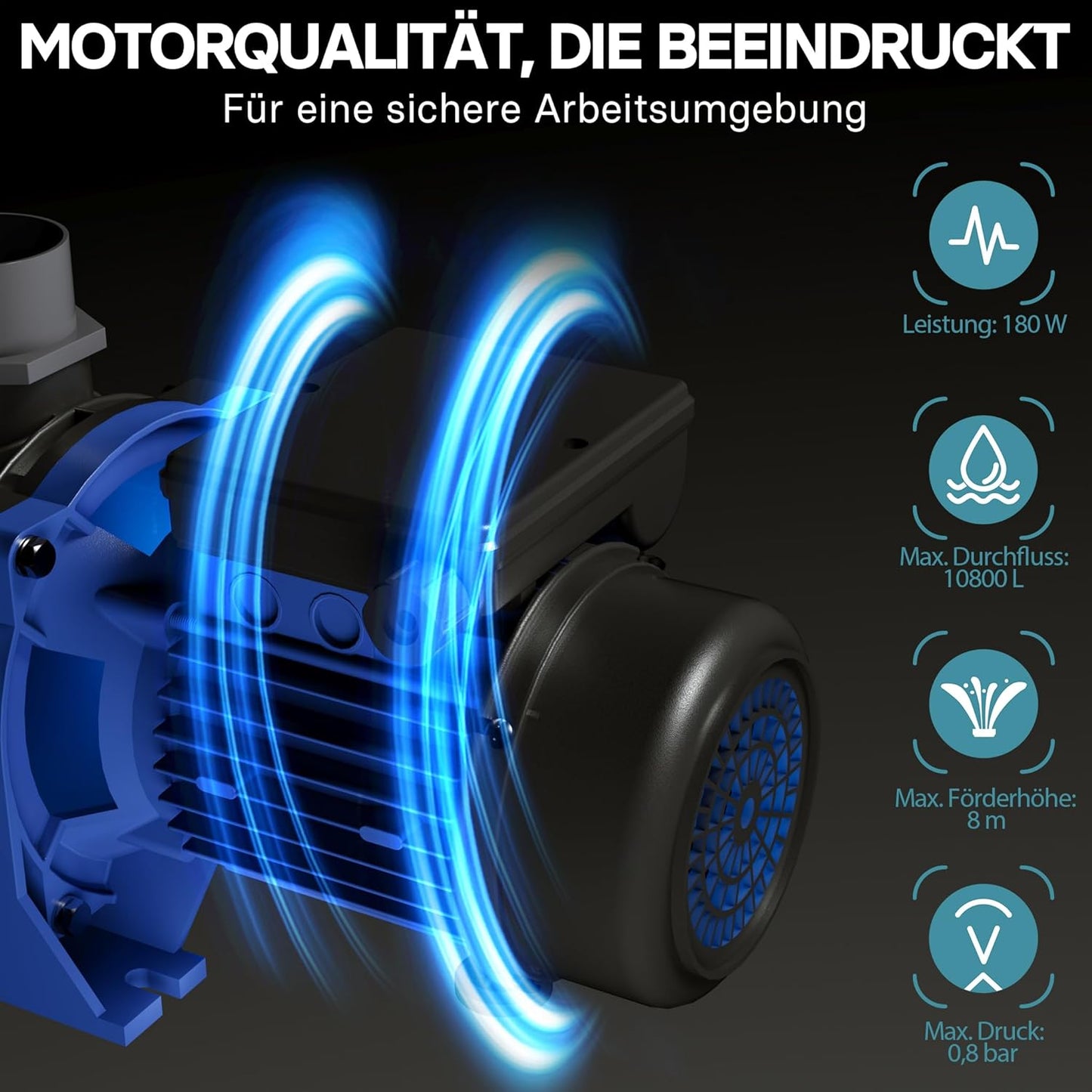 Schwimmbadpumpe, 10800 l/h 180 W