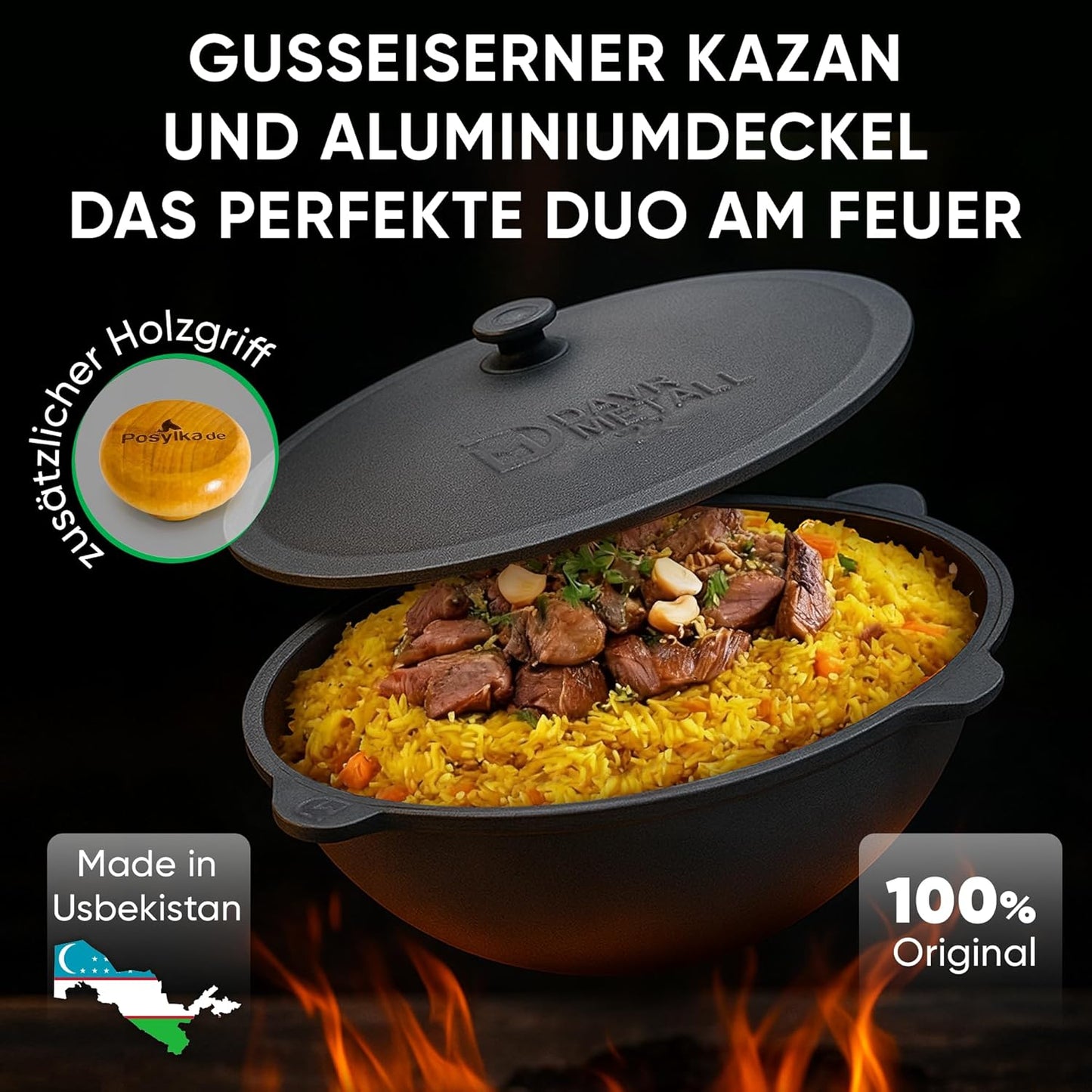 Kasan Topf mit Zubehör, 10 L, Runder Boden