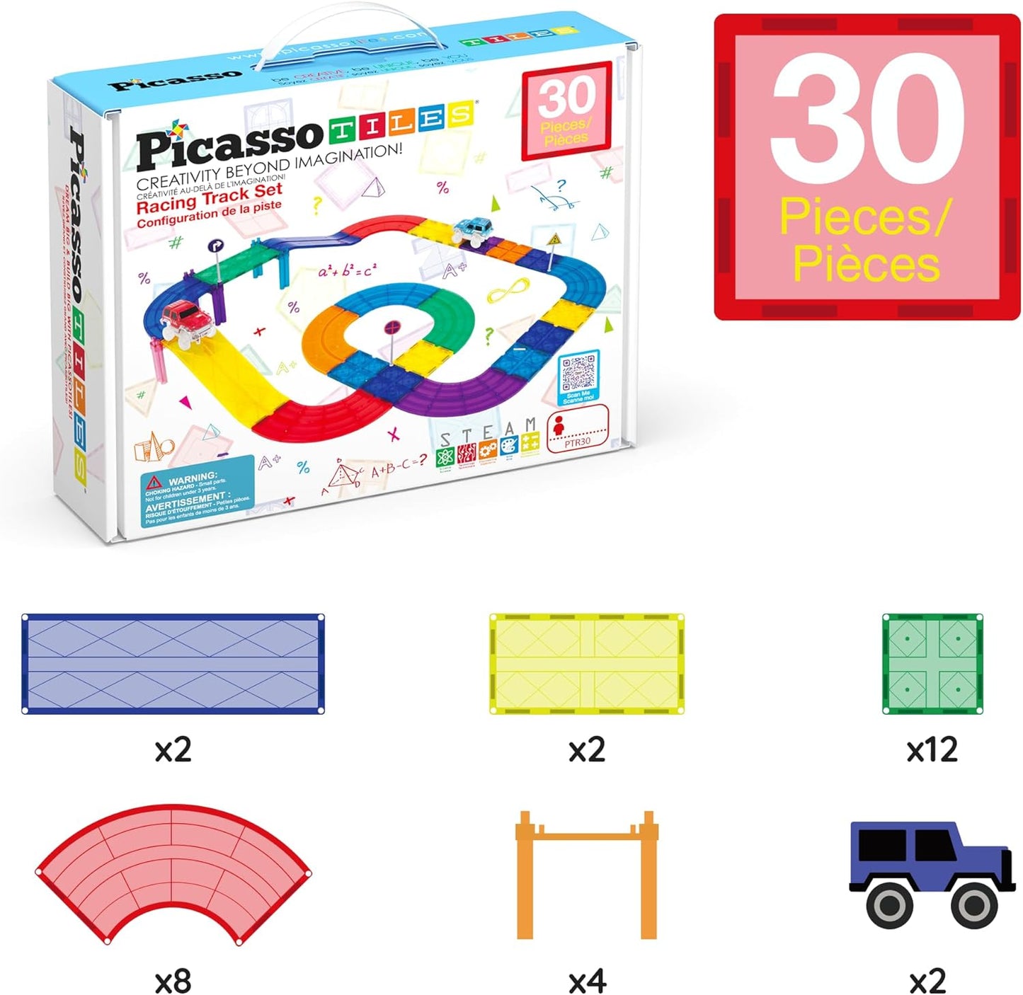 30-teiliges Rennbahn-Baustein-Set mit Magnetfliesen, 30PC