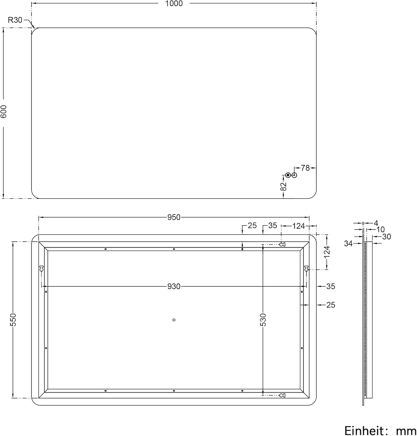 LED-Badspiegel beschlagfrei mit Touch-Schalter 100x60cm, 100L x 60B cm, Weiss