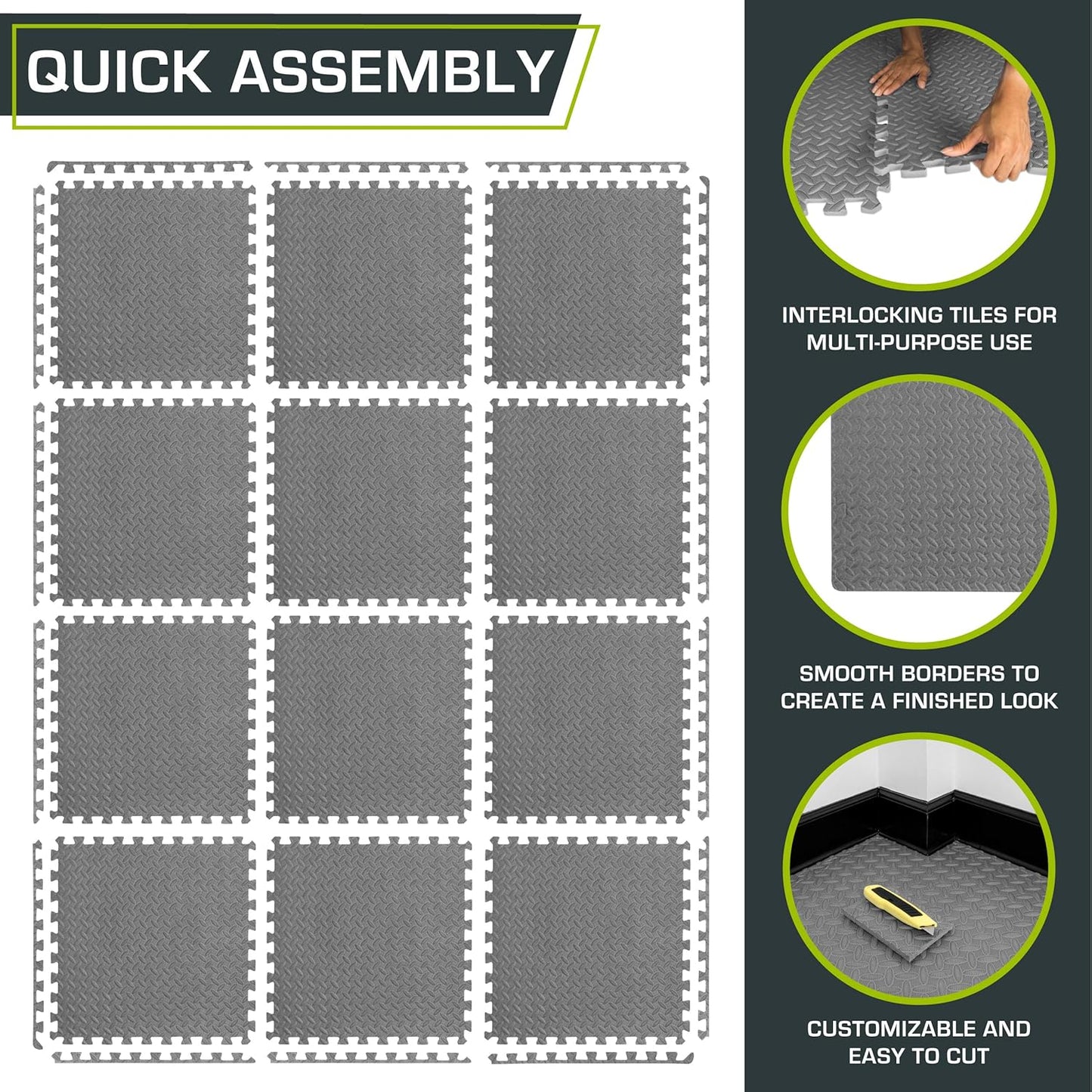 Puzzle Bodenschutzmatte, Grey - 1/2 Inch - 48 Sq Ft - 12 Tiles