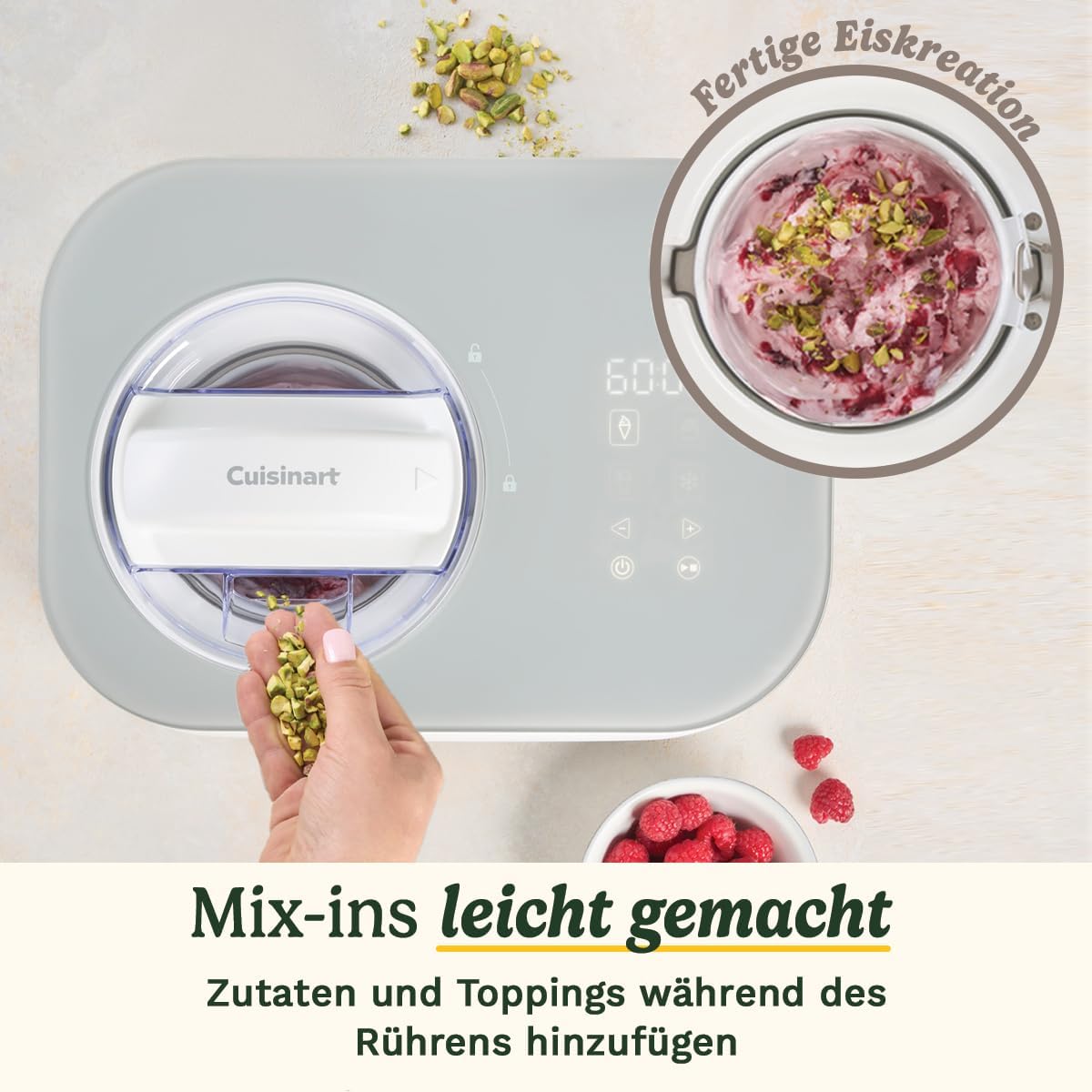 Selbstkühlende Eismaschine mit 3 Voreinstellungen, FreezeEase, Selbstfrierend Weiss