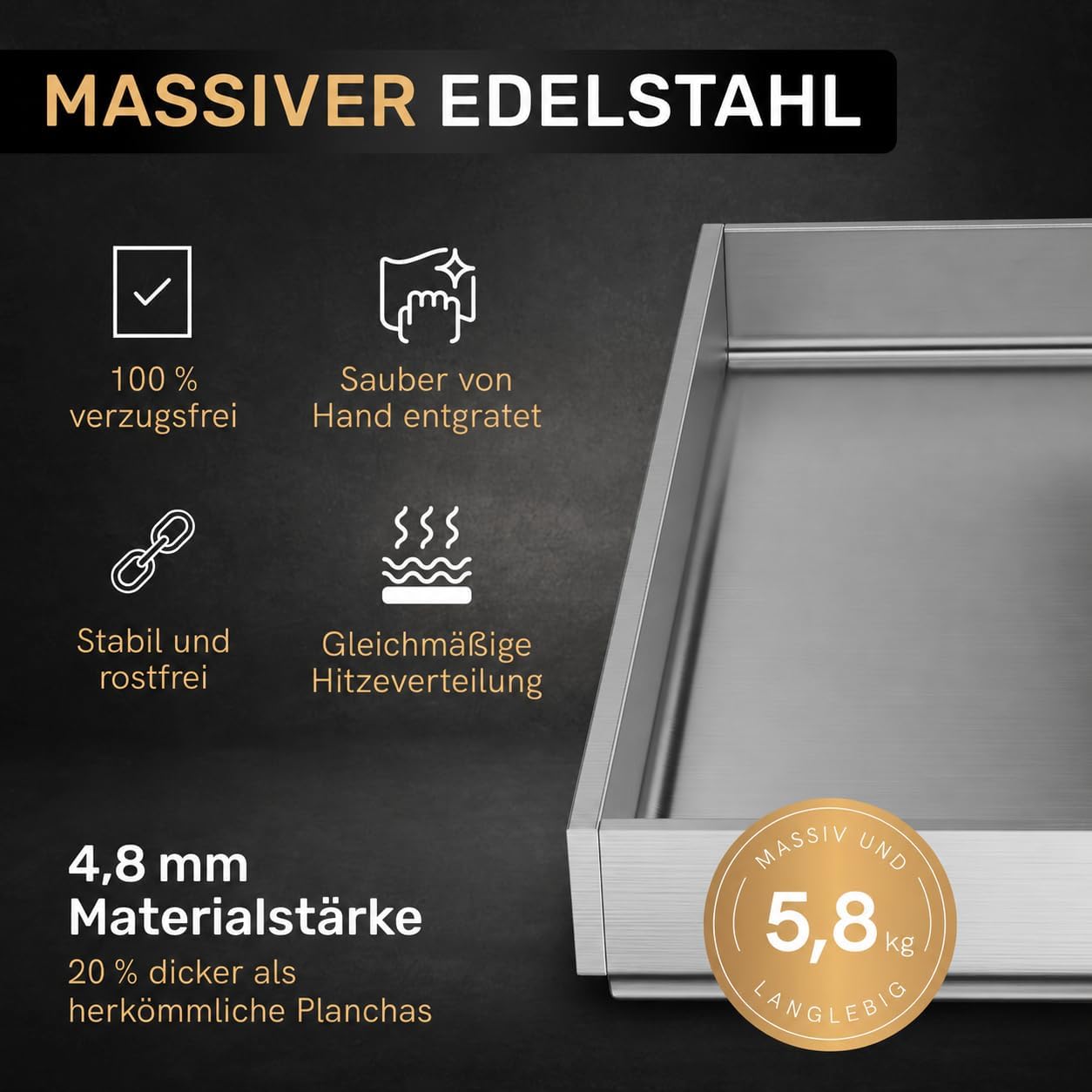 Premium Plancha Set aus Edelstahl, 40 x 30 x 3.8 cm