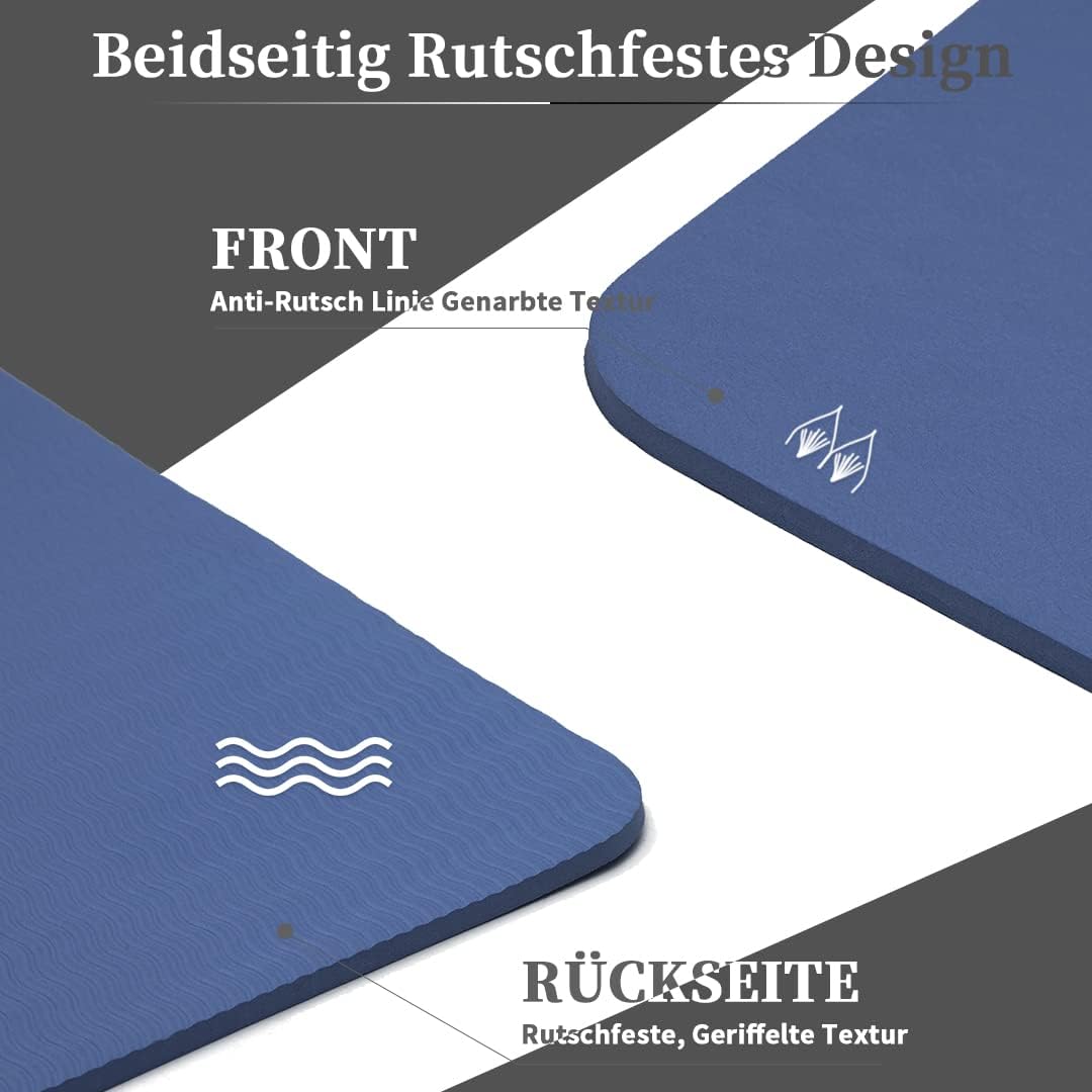 Rutschfeste Yogamatte mit Tragegurt, Marine 6 mm