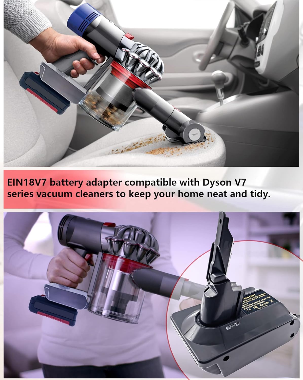 Adapter EIN18V7 für Einhell 18V Akku auf Dyson V7 Staubsauger, EIN18V7
