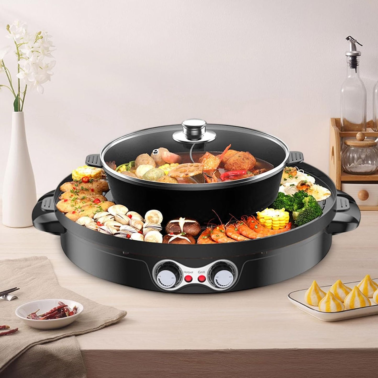 2in1 Hot Pot mit Grillfunktion, Schwarz