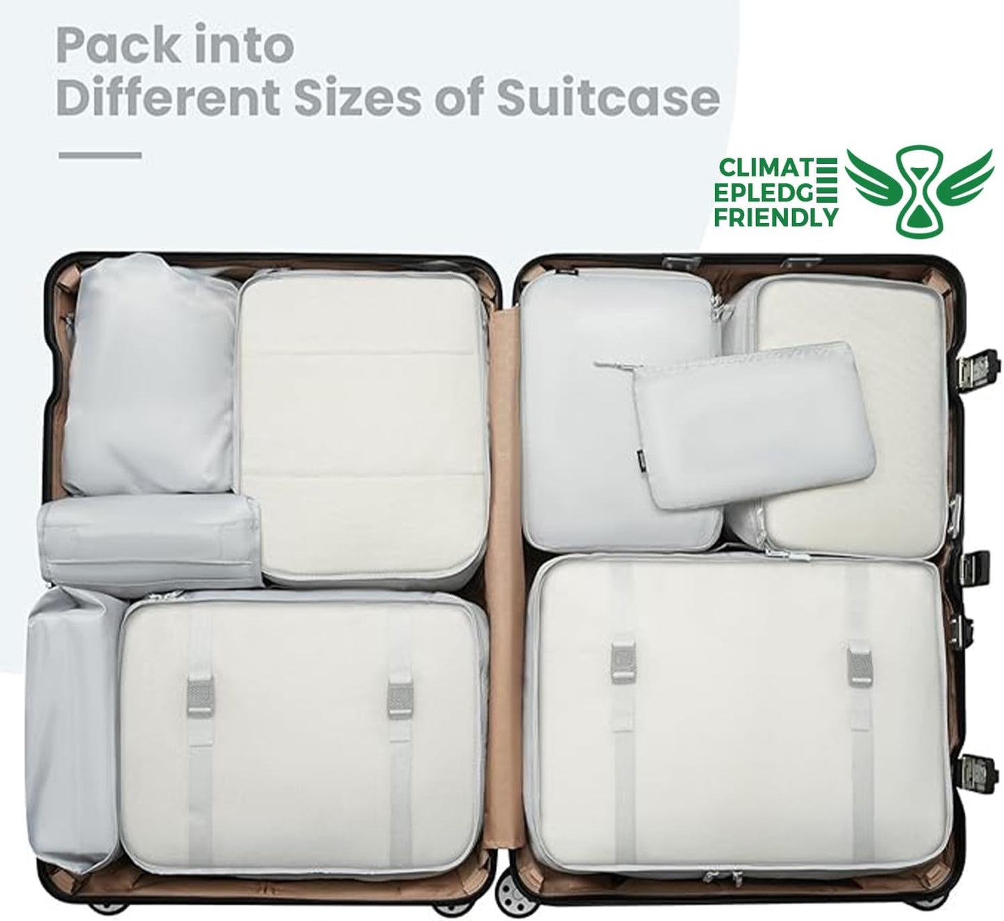 10-teiliges Packwürfel-Set für Reiseorganisation, 10er-set–hellgrau 10er-Set, Vollgitter