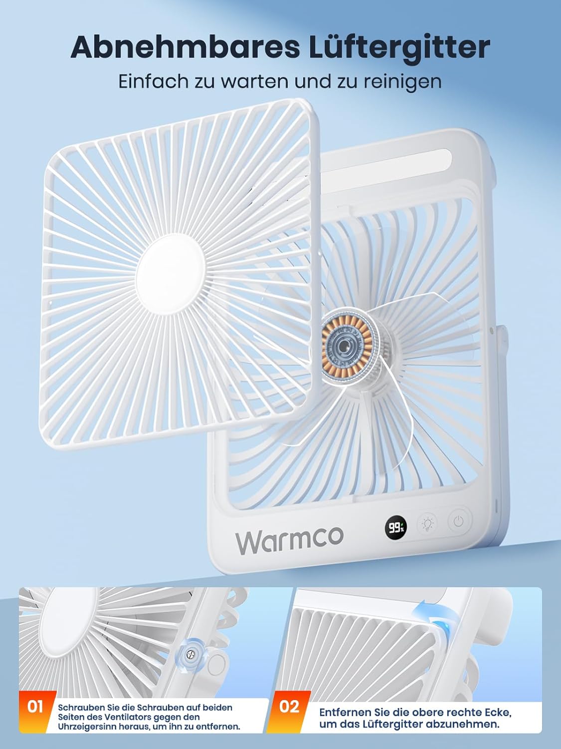 Camping-Ventilator mit Lampe, Weiss