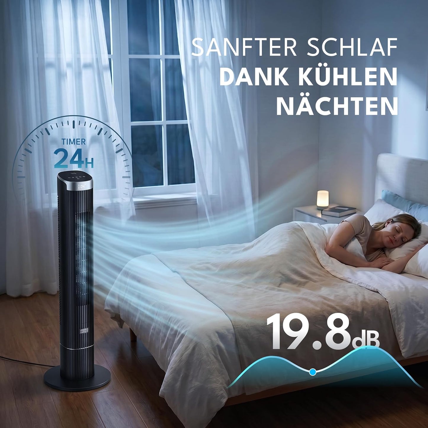 Extra leiser Oszillation-Turmventilator LBL1874, Schwarz
