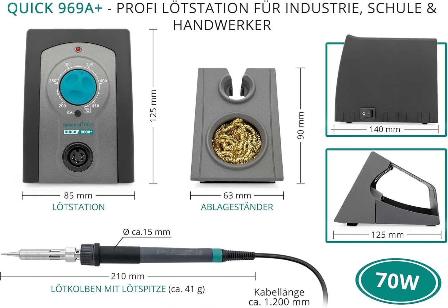 Analoge Lötstation mit Zubehör-Set, QUICK 969A+ analog 70W Mit Zubehör-set
