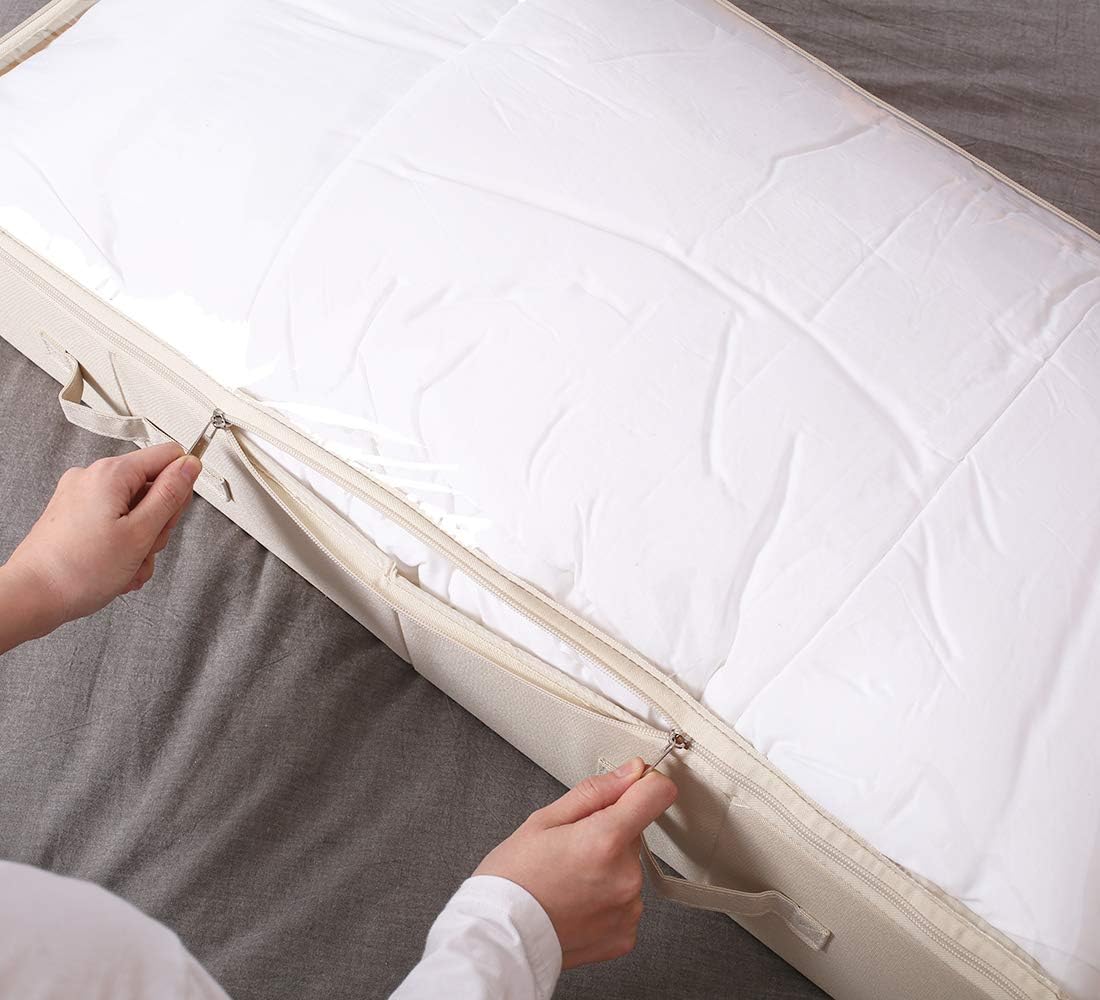 Unterbett-Aufbewahrungsbox mit Deckel, 85*43*15cm Beige