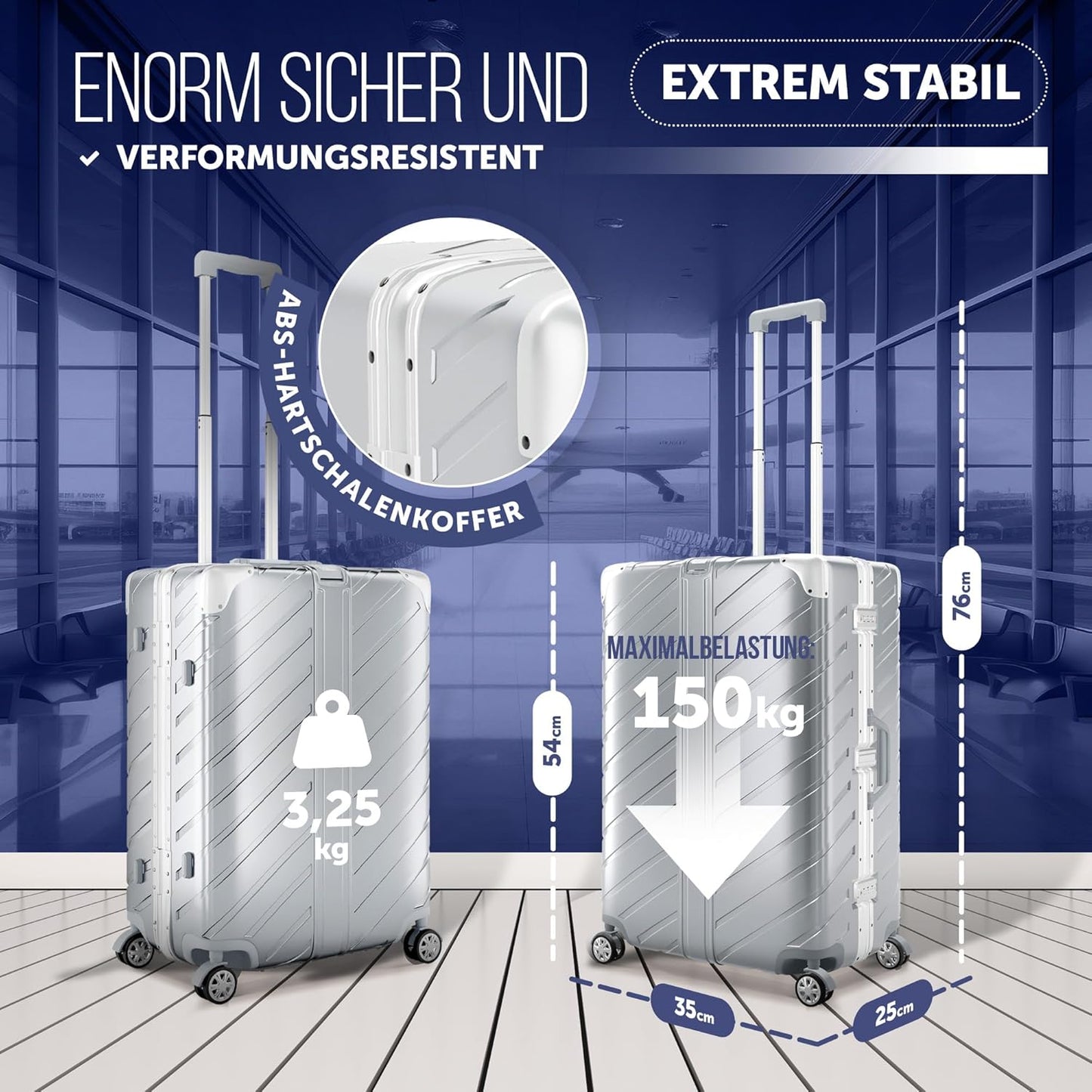 Wasserfester Handgepäckkoffer mit Alu-Rahmen, Handgepäck 20 Zoll Silber