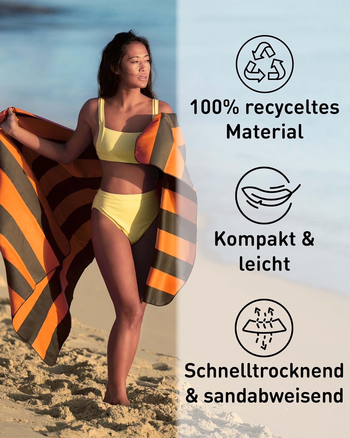 XXL-Mikrofaser-Strandtuch, 200cm x 90cm 09 Orange - Dunkelgrau