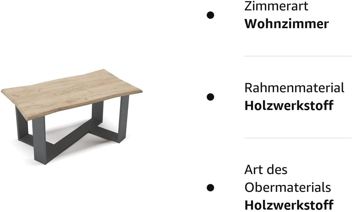 Couchtisch Arne, Goldkraft Eiche/Anthrazit, 90 x 50 cm