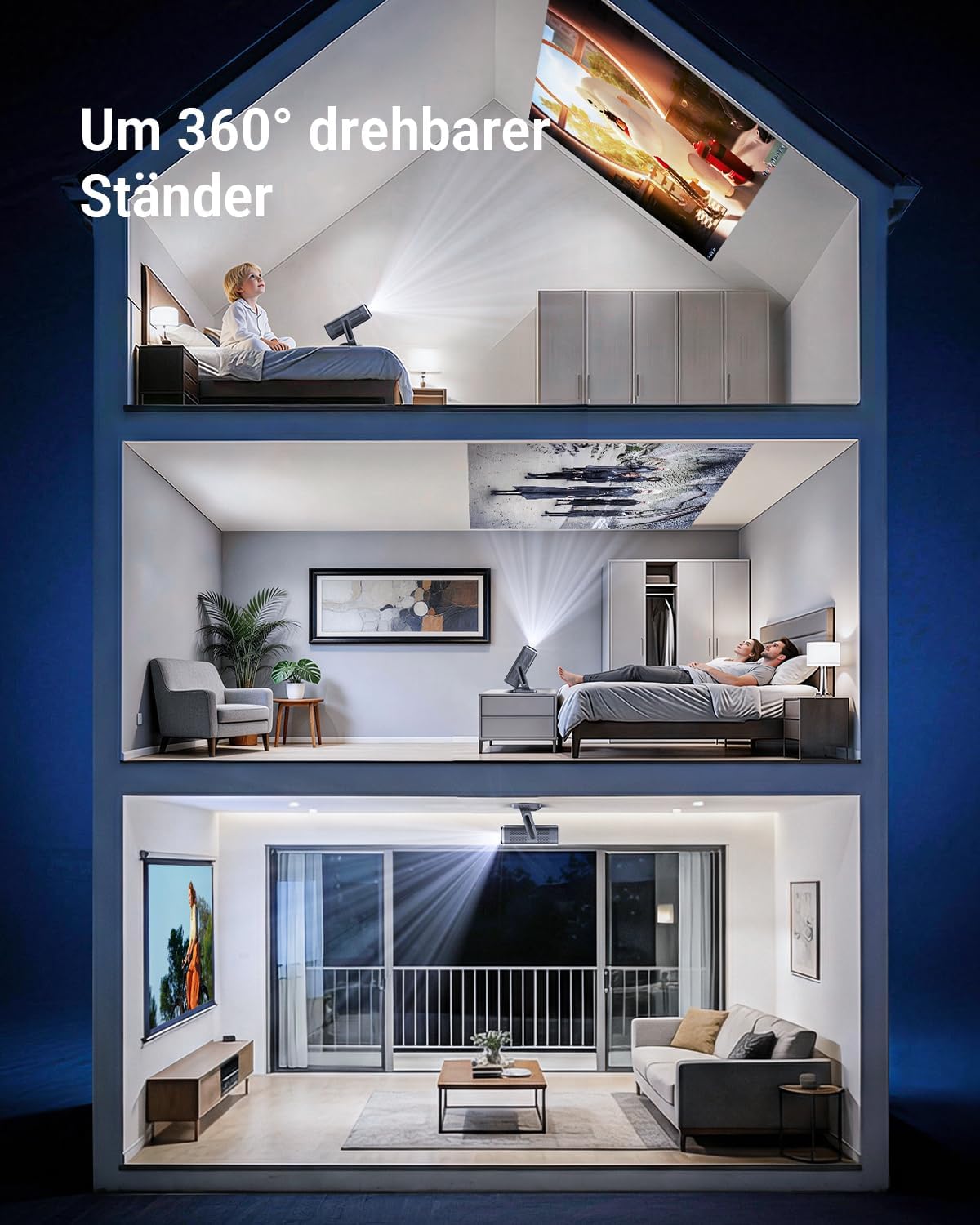 Neo X1 Smart Beamer mit 4K, Google TV & Autofokus, schwarz und grau Pemoon Beamer