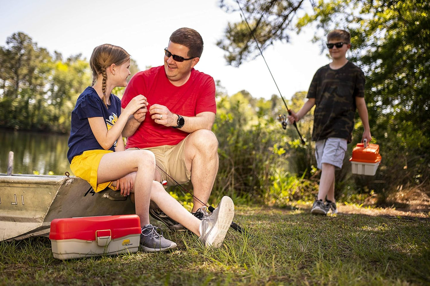Tackle Box für Angelzubehör mit drei Tabletts, Drei - Tablett Orange/Braun