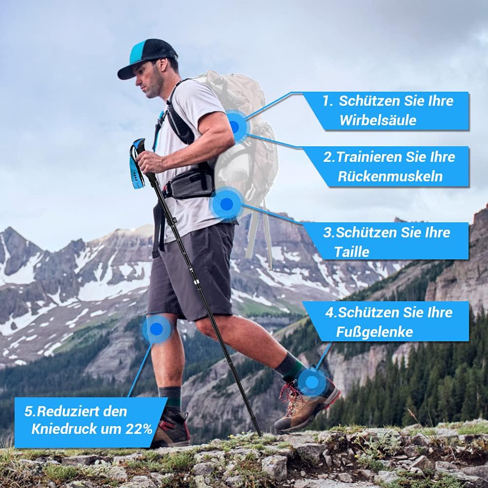 Faltbare Trekkingstöcke stossfest und Höhenverstellbar 110-130 cm, Blau