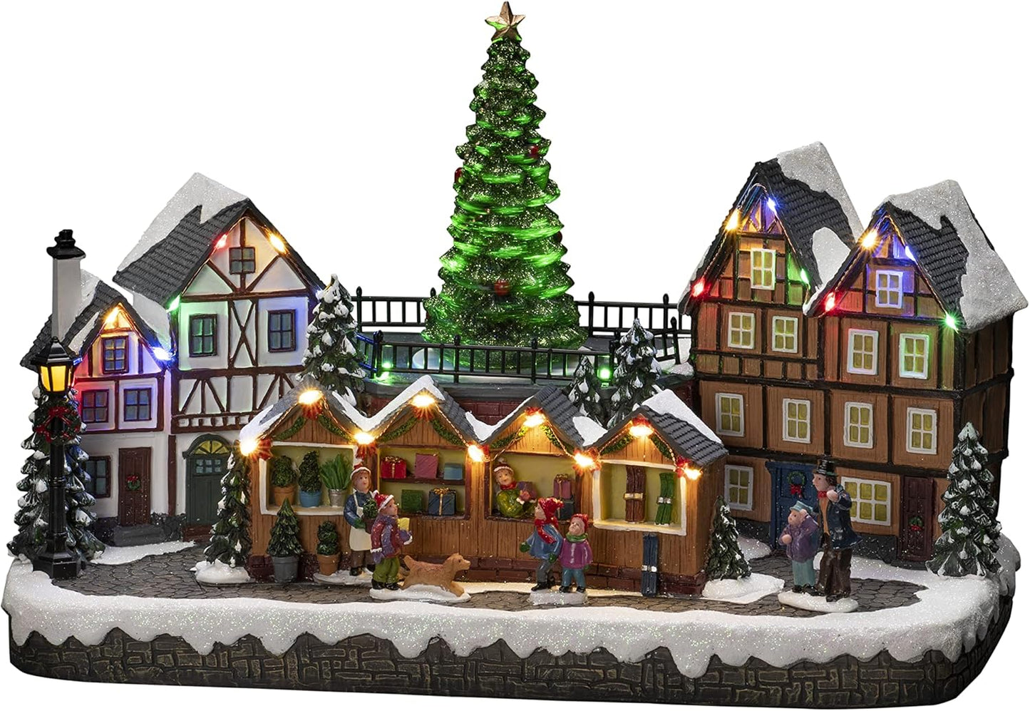 LED-Weihnachtsmarkt-Szenerie mit Musik, Village Market Scene|Bunt