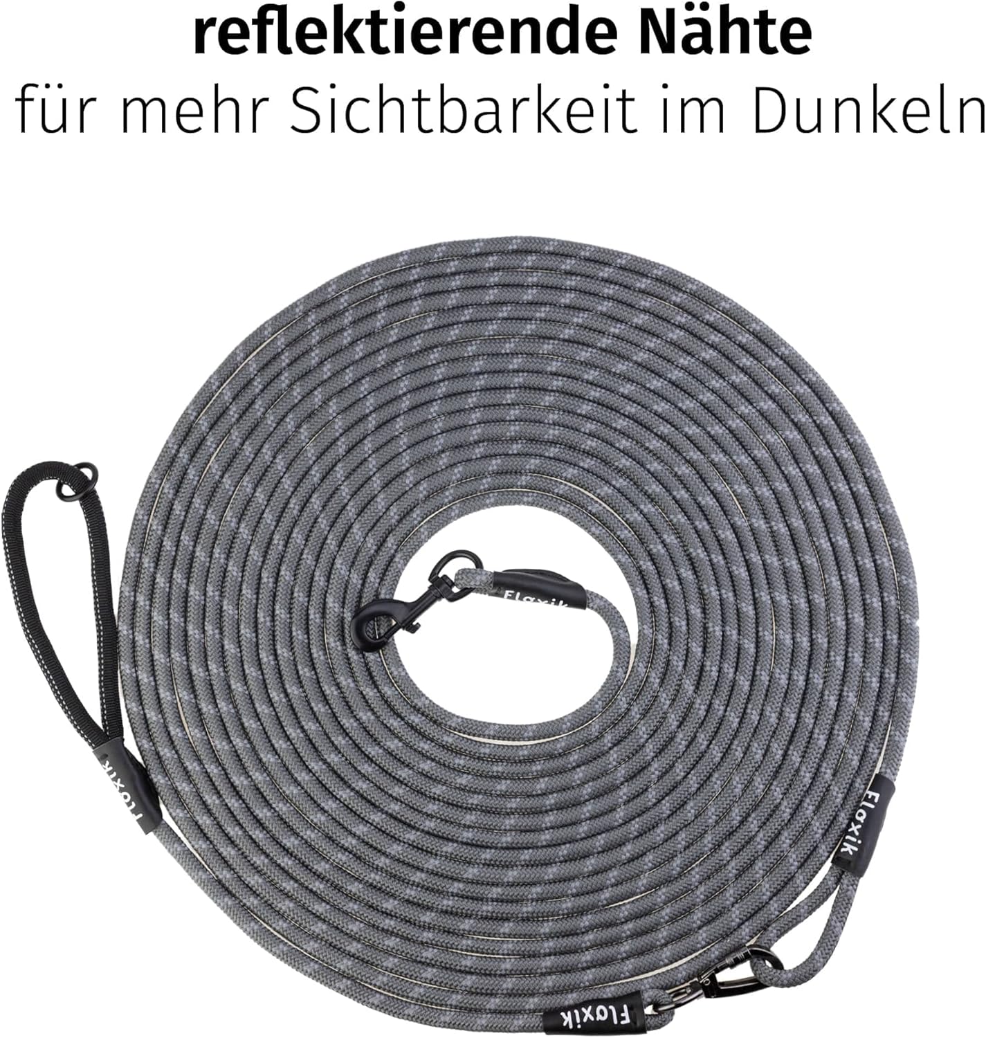 Reflektierende Hundeschleppleine mit Handschlaufe, 15m / Grau