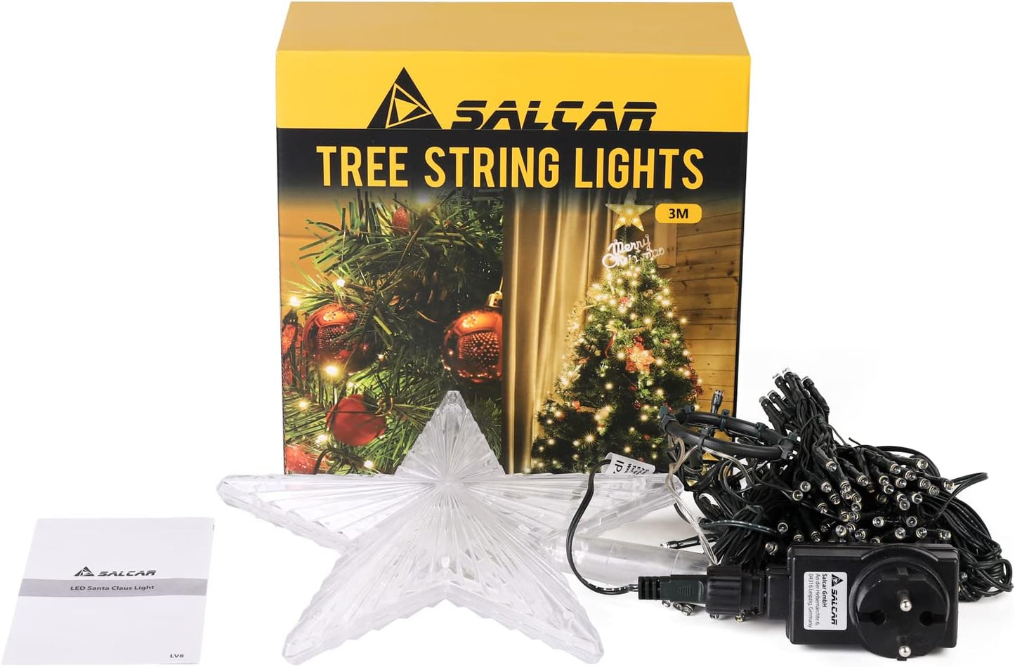 LED Christbaumbeleuchtung mit Sternspitze, Warmweiß Sternspitze 3m