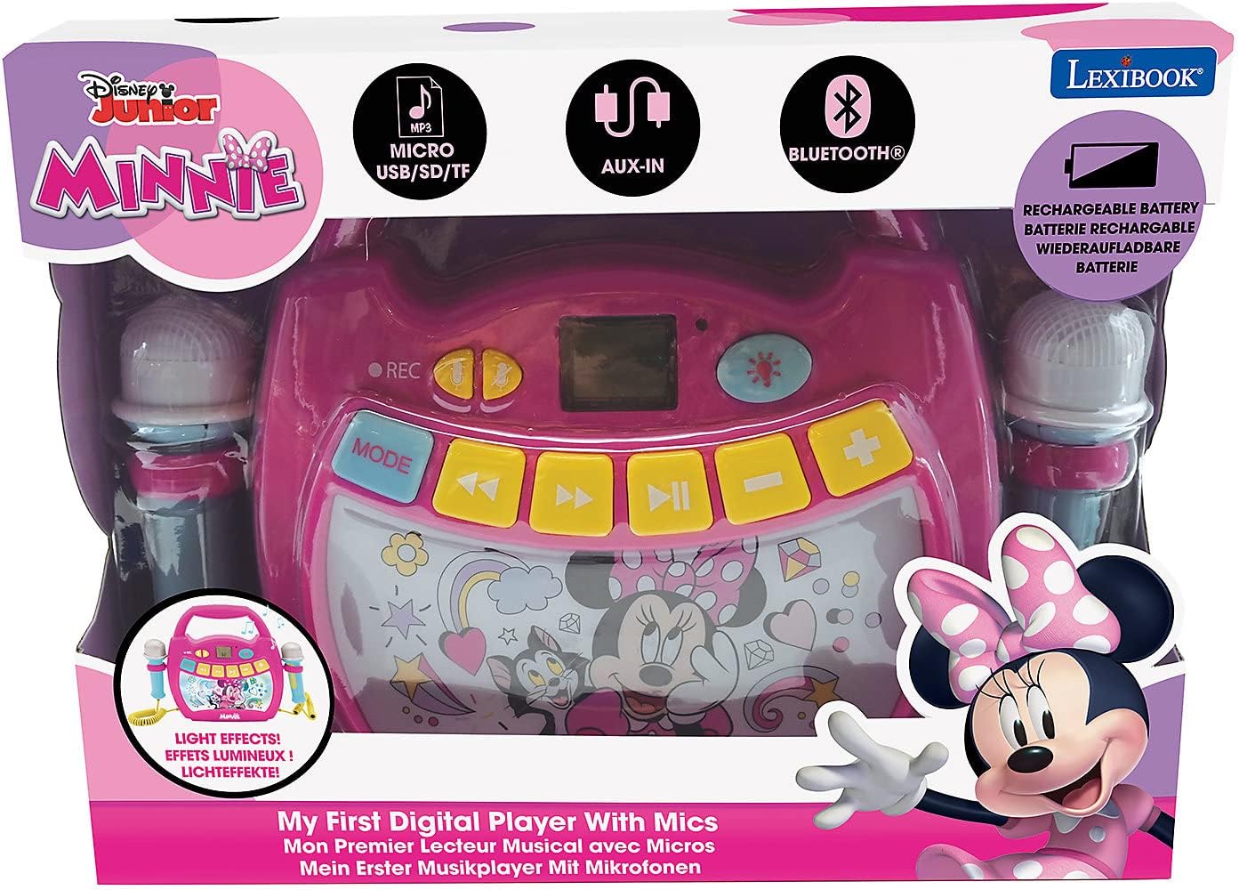 Minnie Mouse Bluetooth Lautsprecher mit Lichteffekte und Mikrofonen, Batterie wiederaufladbar, Mickey Mouse