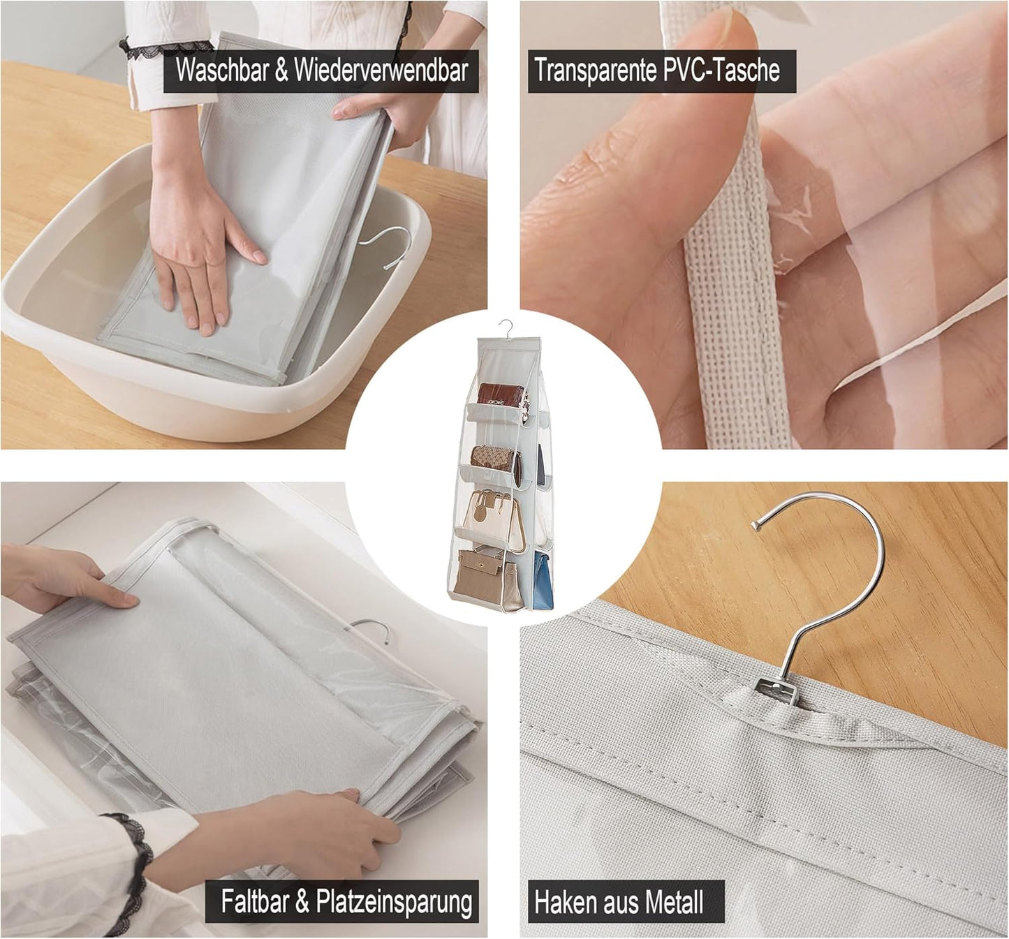 2er-Set Hängender Handtaschen-Organizer, 2 Hellgrau