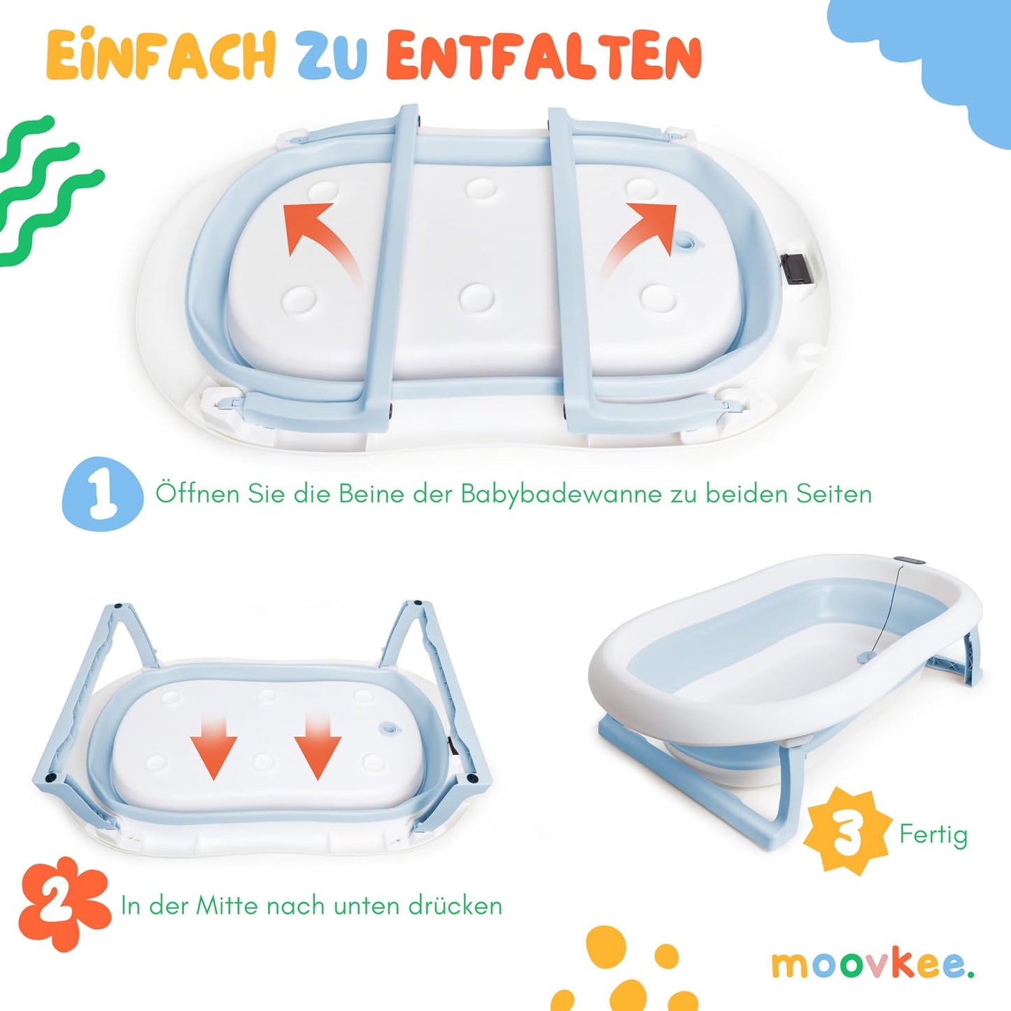 Faltbare Babybadewanne, Blau ohne Ständer mit Badesitz