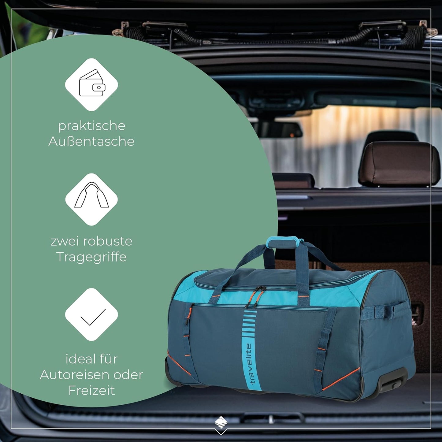 Reisetasche Basics mit Rollen, Petrol/Orange