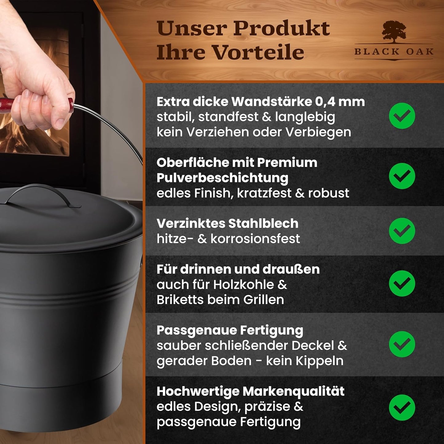 Ascheeimer-Set Lanin mit Kehrset & Handschuhen, Lanin 8L DUNKEL Eimer + Kehrset